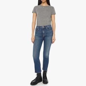 Mother Jeans The Insider Crop Step Fray in Girl Crush Blue Denim Womens 25
